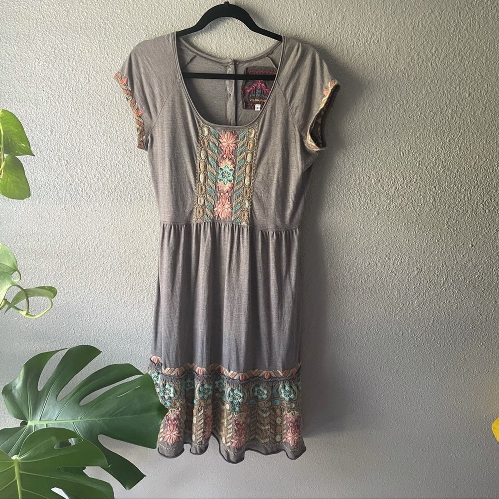 Johnny Was Grey Embroidered Dress